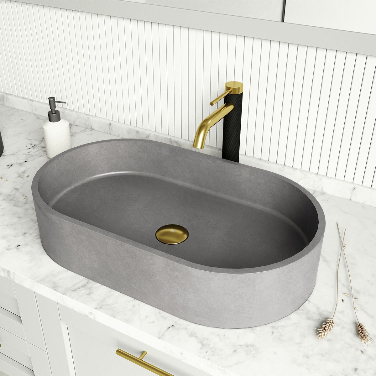 VIGO Sagrada Gothic ConcretoStone 24x14-in Deep Grey Bathroom Sink/Basin with Rectangular Vessel