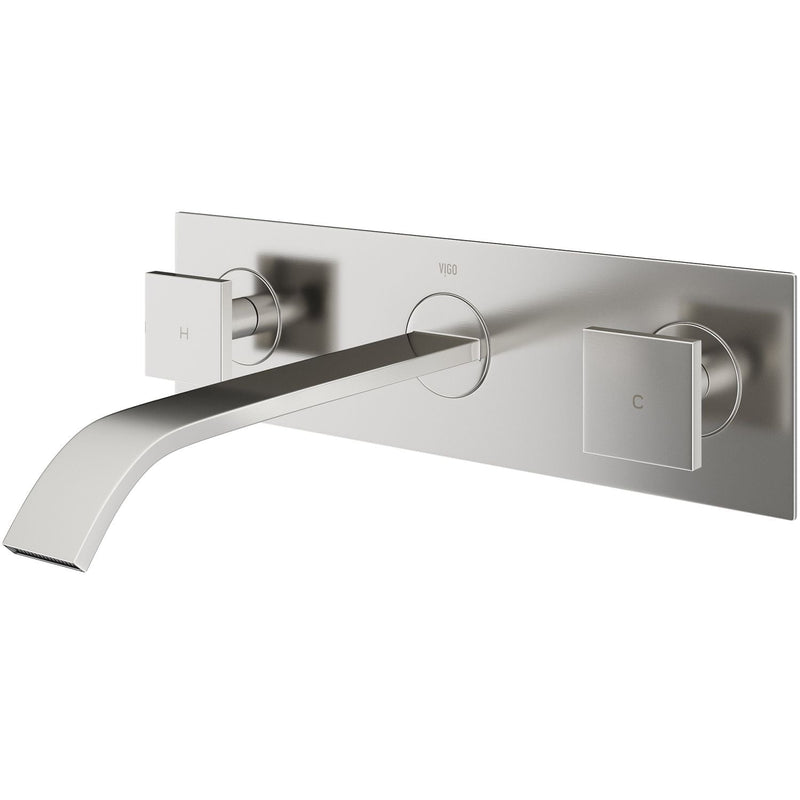 VIGO Titus Wall Mount Dual Handle Bathroom Sink Faucet, Eco-Friendly 1.2 GPM Flow Rate, Brushed Nickel M9