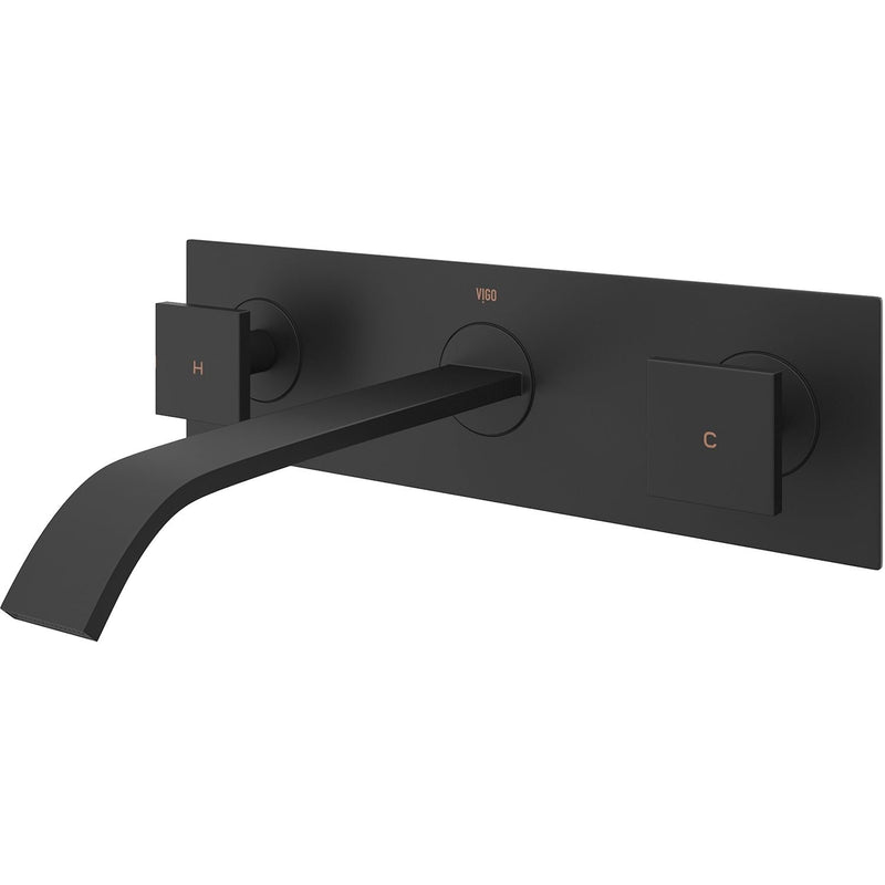 VIGO Titus Wall Mount Dual Handle Bathroom Sink Faucet, Eco-Friendly 1.2 GPM Flow Rate, Matte Black V8
