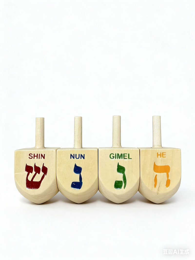 Wooden Dreidel Set, Natural, 4-pk, for Hanukkah D8