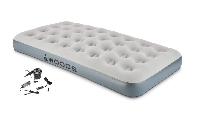 Woods Twin Single-High Inflatable Air Mattress/Airbed, 2-in-1 Pump For AC/Car Outlet, Beige T9