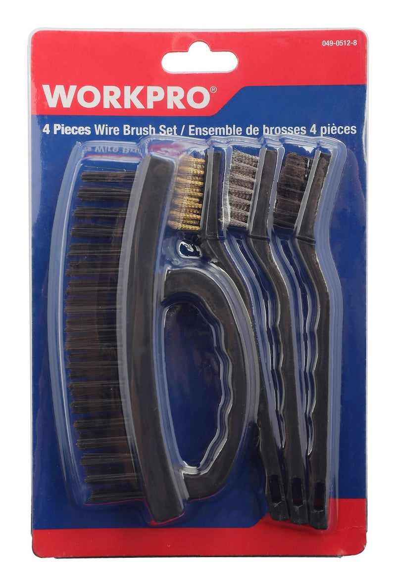 Workpro Carbon Steel Wire Cleaning Brush Set, Removes Paint, Rust & Dirt From Metal, 4-pc F7