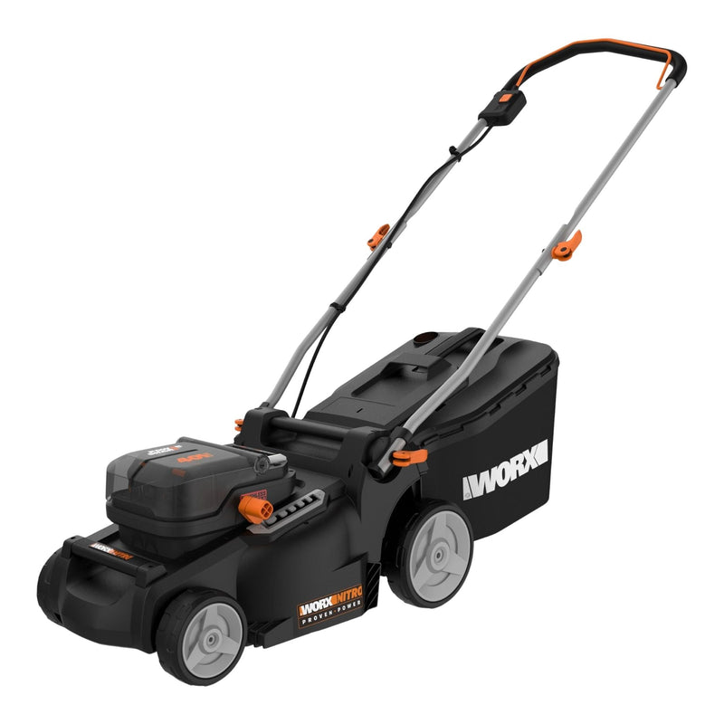 Worx WG737 Nitro 40V PowerShare 2-in-1 Brushless Cordless Push Poly Mower, 16-in with (2) PowerShare Pro 4.0Ah Batteries A6