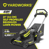 Yardworks 48V 3-in-1 Cordless Brushless Self-Propelled Mower, 21-in with 6Ah Battery & 2Ah Charger