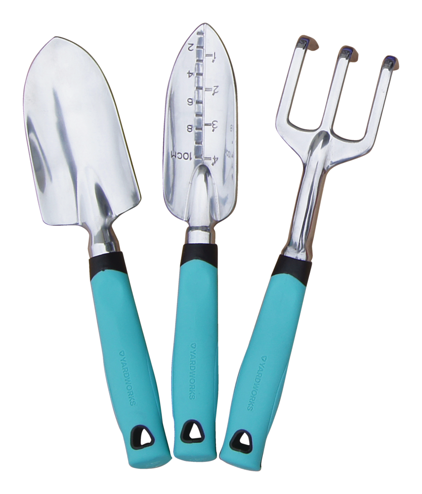 Yardworks Aluminium Garden Tool Set with Rubber Handles, Assorted Colours, 3-pc
