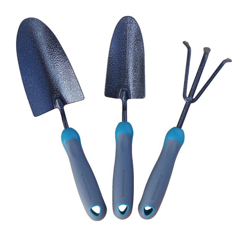 Yardworks Carbon-Steel Garden Tool Set with Rubber Handles, Hammertone Finish, 3-pc Z8