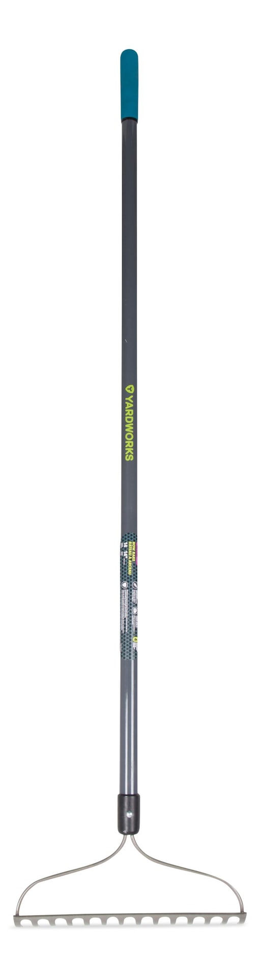 Yardworks Metal 14-Tine L-Shaped Bow Rake, 60-in, Fibreglass Shaft M2
