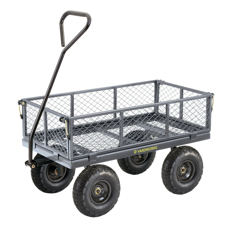 Yardworks Steel Tray 4-Wheel Removable-Sides Mesh Yard/Garden Cart 600 lb M9