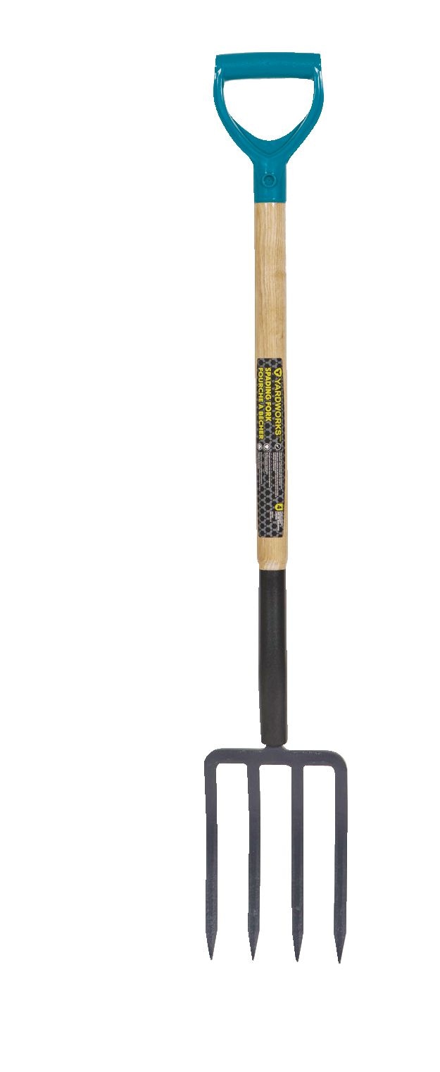Yardworks Tempered-Steel 4-Tine D-Grip Garden Fork, 30.5-in Wooden Shaft A1