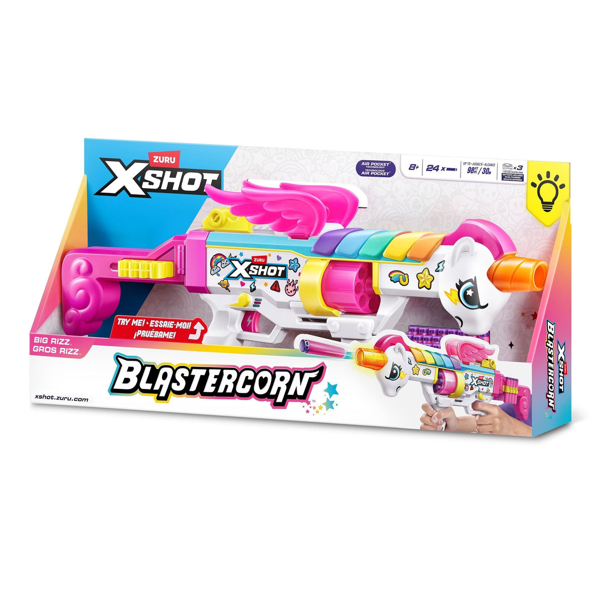 Zuru X-Shot Big Rizz Blastercorn Foam Dart Toy Blaster with 24 Darts