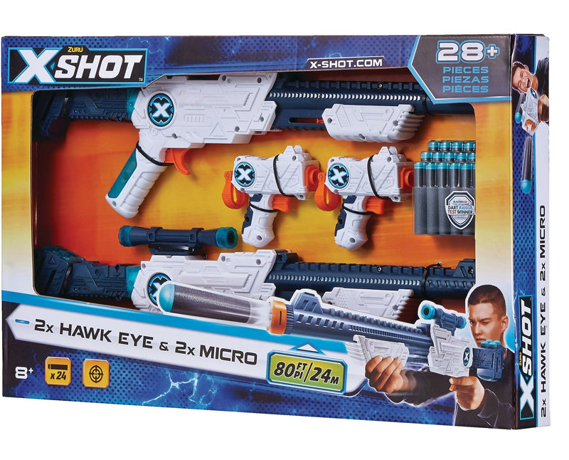 ZURU X-Shot Double Hawk Eye & Micro Foam Dart Blaster Combo Pack with 24 Darts, Ages 8+ L7