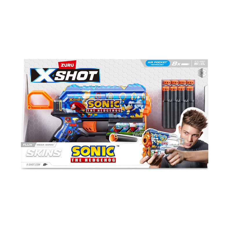 Zuru X-Shot Skins Sonic the Hedgehog Flux Blaster, Includes 8 Darts, Ages 8+ E6