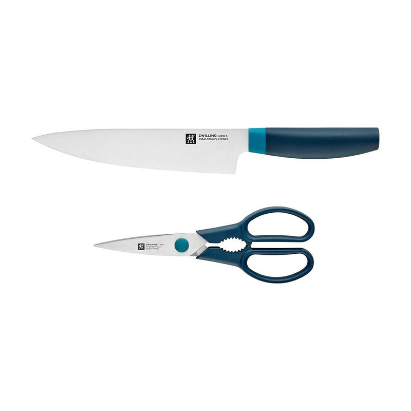 Zwilling Now Multi-Purpose Stainless Steel Chef's Knife & Scissors/Shears Set, Blue, 2-pc V5